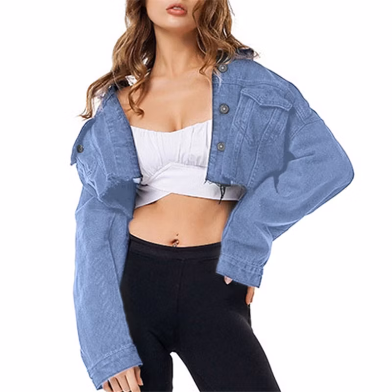 Fashionable Short Sexy Denim Ladies Coat Blank Windbreak Women Jean Jacket