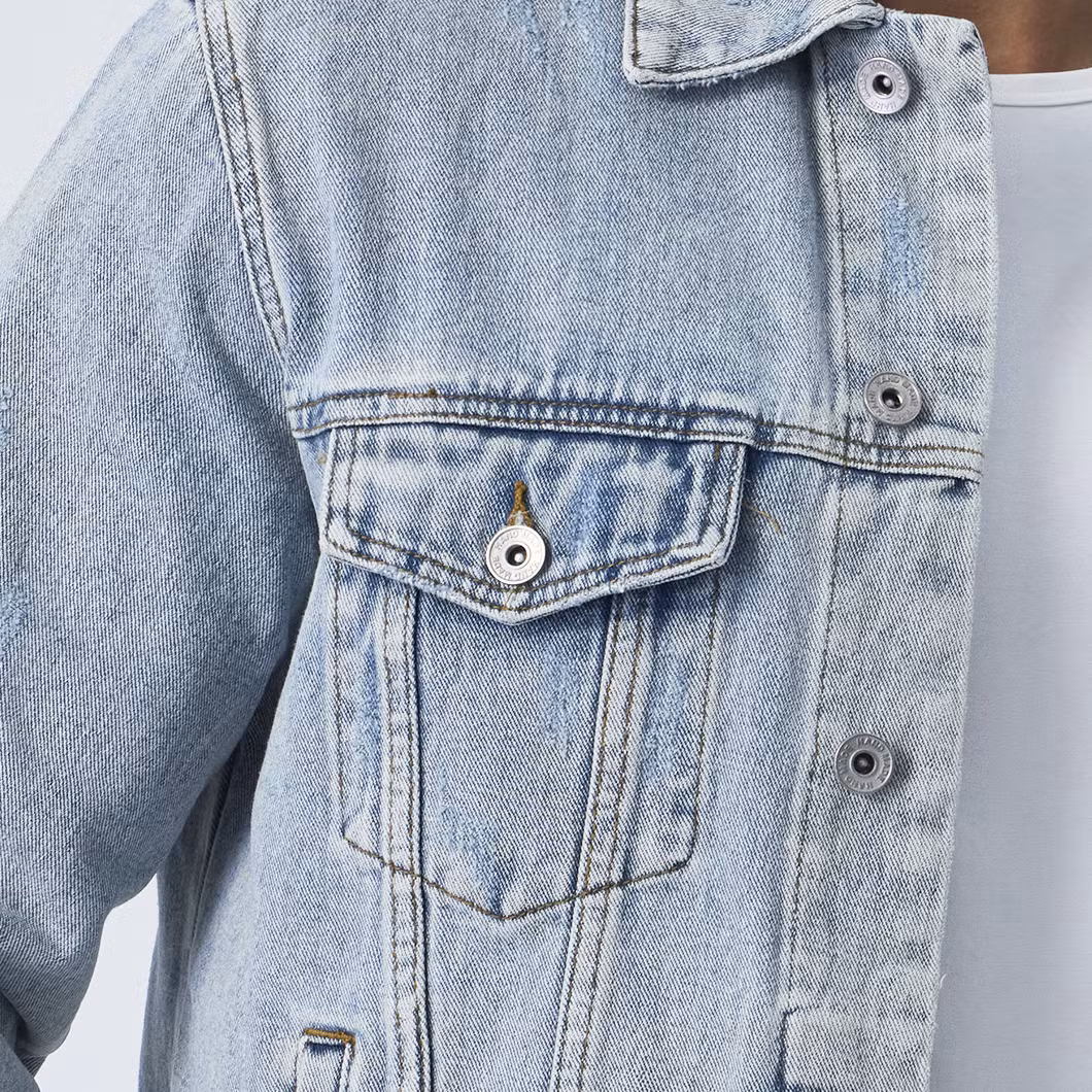 Custom Ripped Design Outerwear Denim Fabric Motorcycle Jeans Jackets for Men