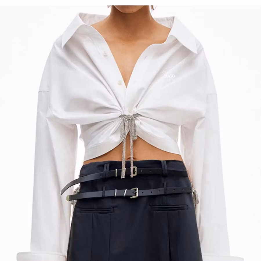 Best Selling Cotton Spandex Blouse Long Sleeve Button Down Blue Stripe Casual Work Shirt for Women