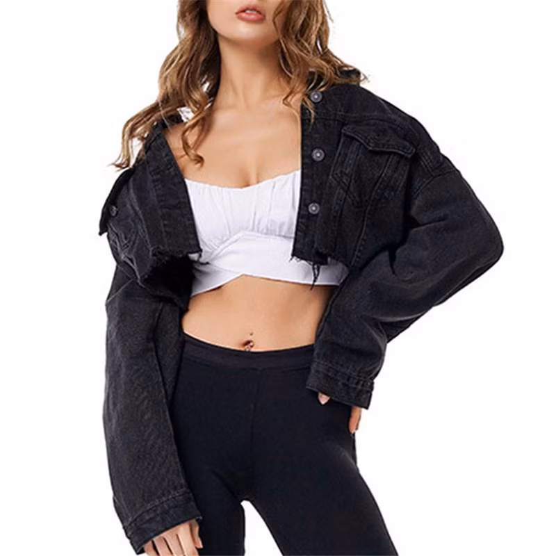 Fashionable Short Sexy Denim Ladies Coat Blank Windbreak Women Jean Jacket
