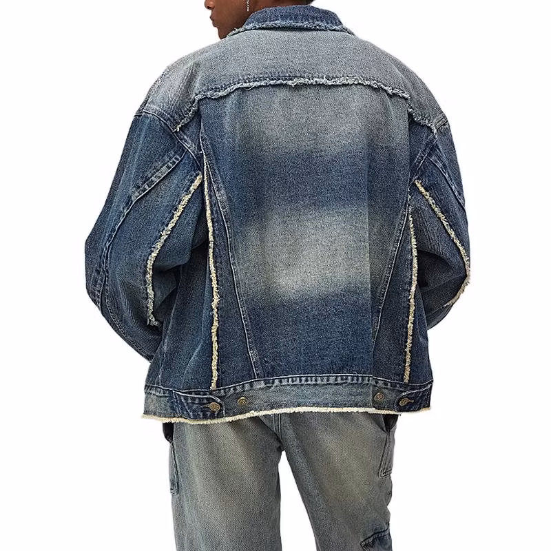Custom Designer Luxury Denim Jackets High Quality with Pockets Distressed Cropped Raw Blue Jean Jacket for Men
