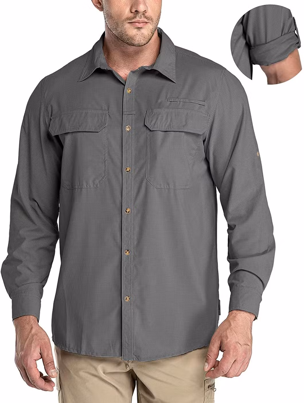 Men&prime;s Long Sleeve Sun Protection Shirt Upf 50+ UV Quick Dry Cooling Fishing Shirts for Travel Safari Camping Hiking