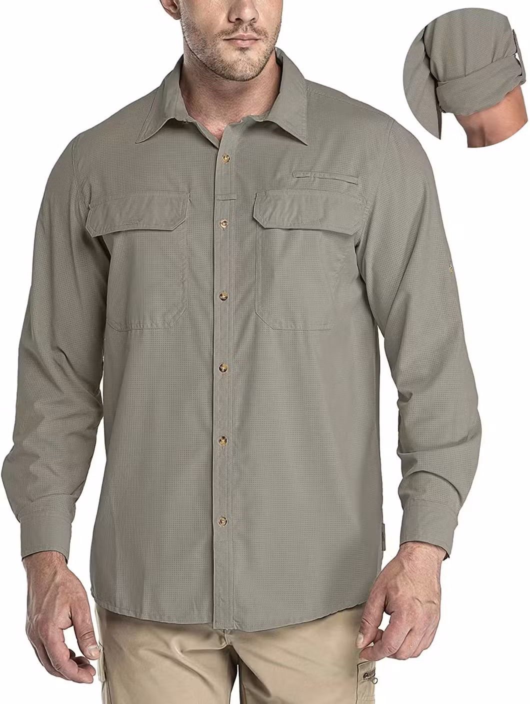 Men&prime;s Long Sleeve Sun Protection Shirt Upf 50+ UV Quick Dry Cooling Fishing Shirts for Travel Safari Camping Hiking