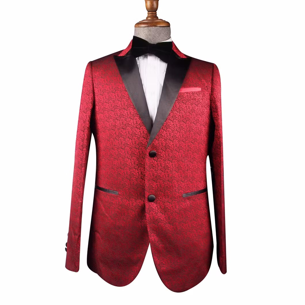 Wholesale Custom Made Red Jacquard Slim Fit Suit Poly/Rayon Tuxedo Jacket