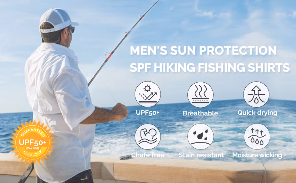 Men&prime;s Long Sleeve Sun Protection Shirt Upf 50+ UV Quick Dry Cooling Fishing Shirts for Travel Safari Camping Hiking