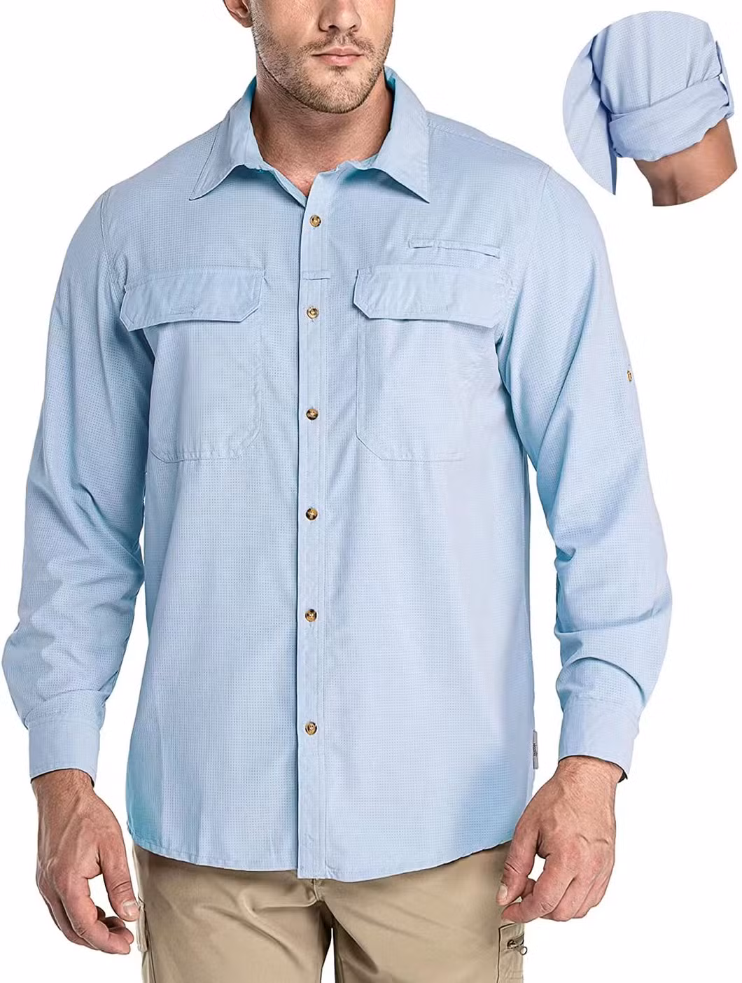 Men&prime;s Long Sleeve Sun Protection Shirt Upf 50+ UV Quick Dry Cooling Fishing Shirts for Travel Safari Camping Hiking