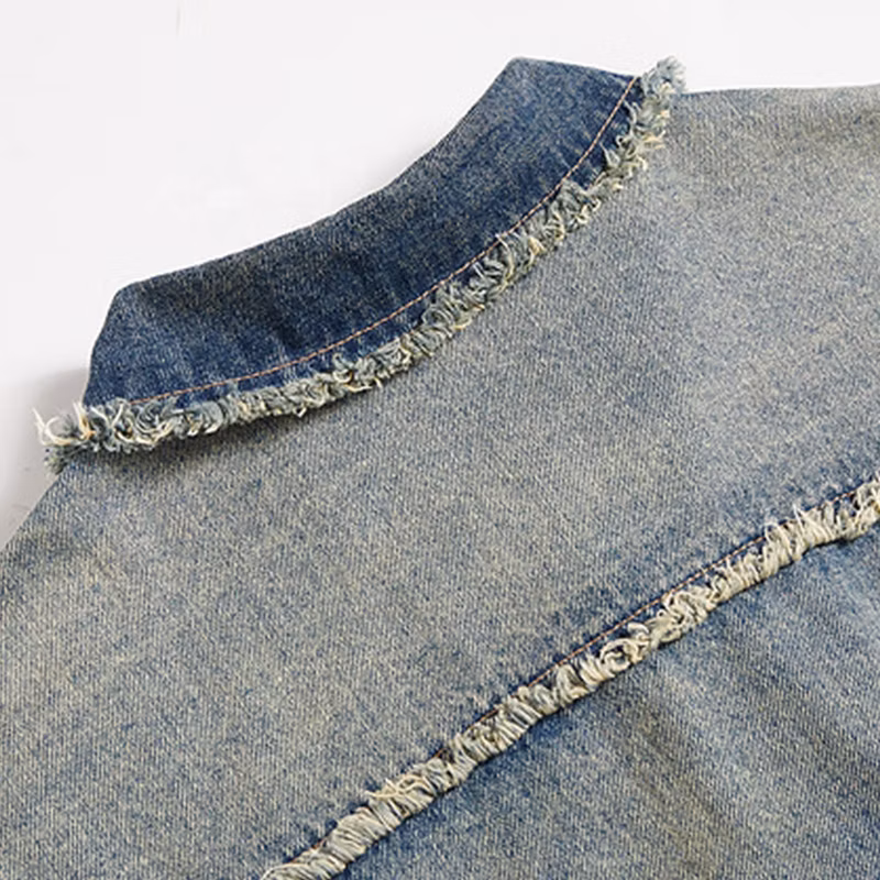 Custom Designer Luxury Denim Jackets High Quality with Pockets Distressed Cropped Raw Blue Jean Jacket for Men