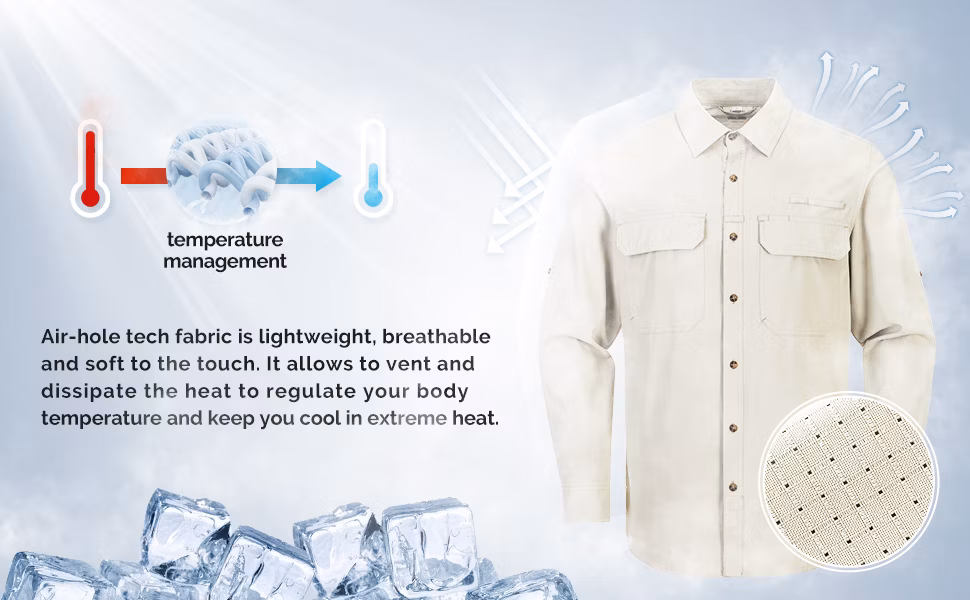 Men&prime;s Long Sleeve Sun Protection Shirt Upf 50+ UV Quick Dry Cooling Fishing Shirts for Travel Safari Camping Hiking