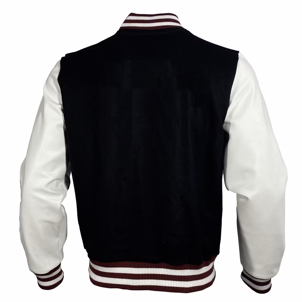 OEM Custom Leather Sleeve Baseball Jacket Plus Size Chain Chenille Embroidery Vintage Letterman Varsity Jacket for Men