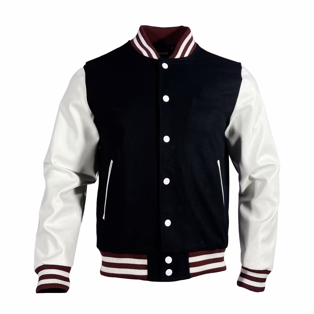 OEM Custom Leather Sleeve Baseball Jacket Plus Size Chain Chenille Embroidery Vintage Letterman Varsity Jacket for Men