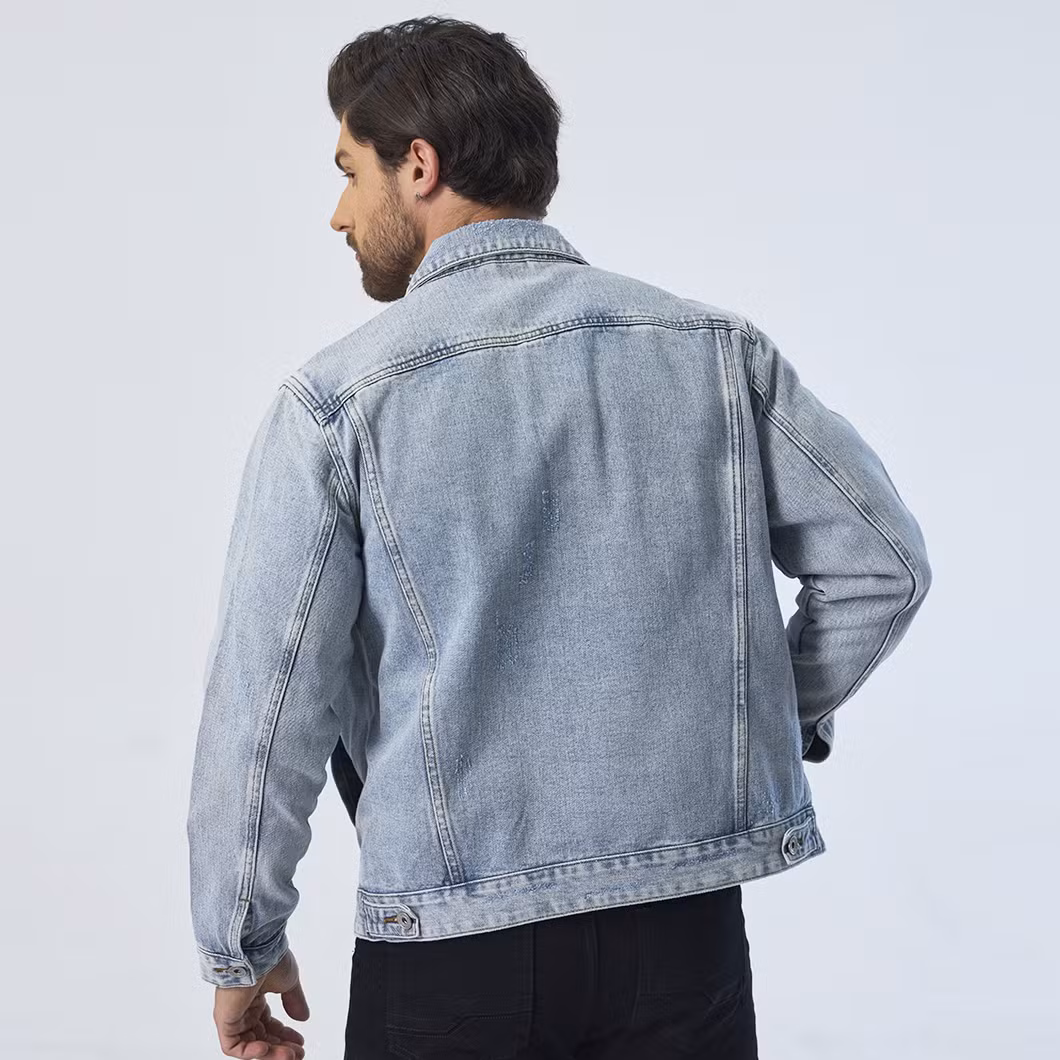 Custom Ripped Design Outerwear Denim Fabric Motorcycle Jeans Jackets for Men