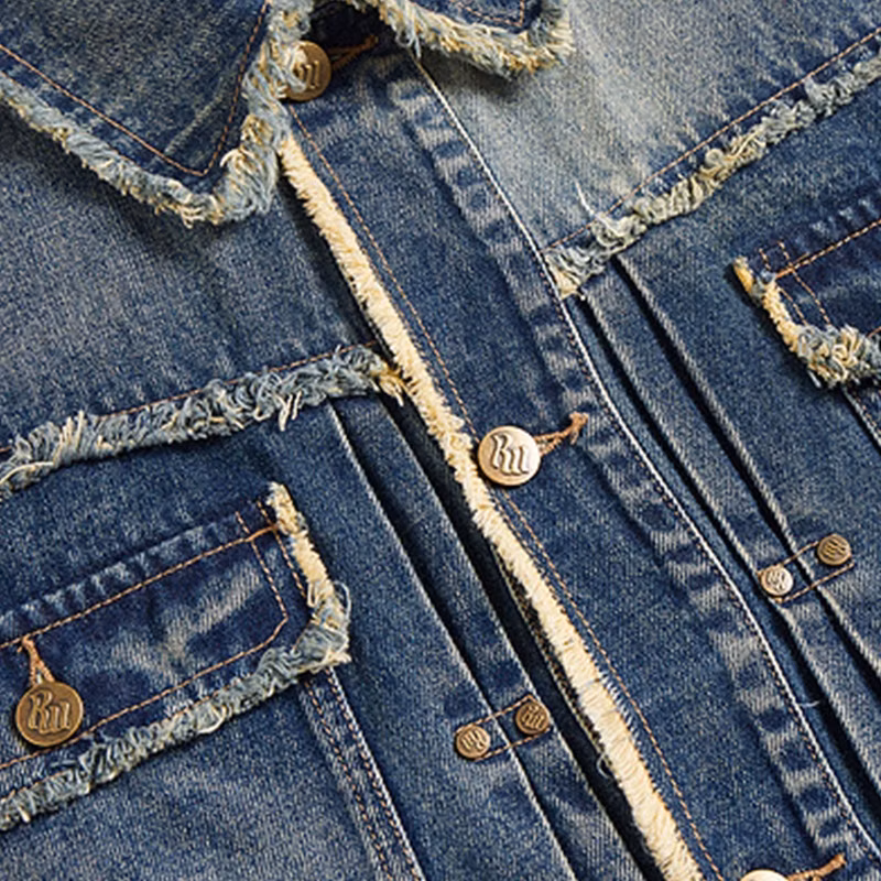 Custom Designer Luxury Denim Jackets High Quality with Pockets Distressed Cropped Raw Blue Jean Jacket for Men