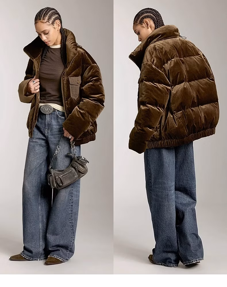 Design Wholesale High Quality Women Clothing Women Short Bomber Puff Down Jacket Women Outdoor Wear Windbreaker Water-Proof Down Jacket with Decorative Pocket