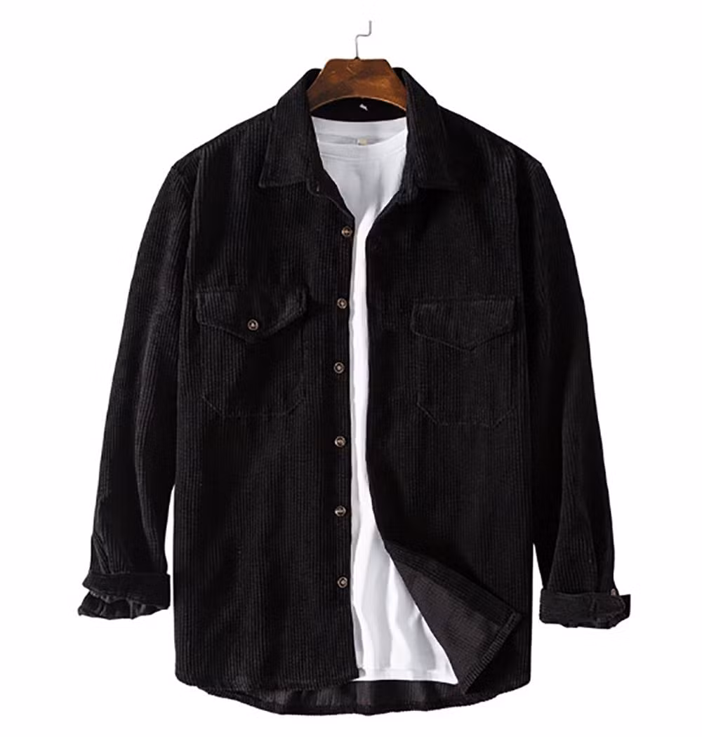 Custom 100% Cotton Corduroy Mens Long Sleeve Vintage Style Two Pocket Casual Dress Shirt