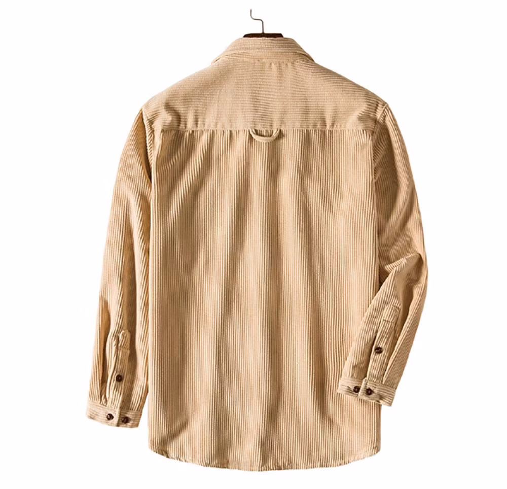 Custom 100% Cotton Corduroy Mens Long Sleeve Vintage Style Two Pocket Casual Dress Shirt