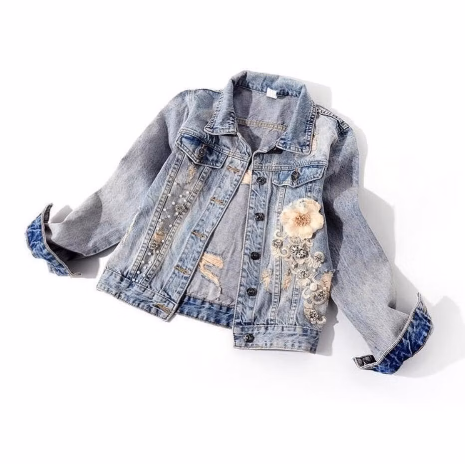 New Slim-Fit Diamond-Studded Long Sleeve Women&prime;s Denim Jacket