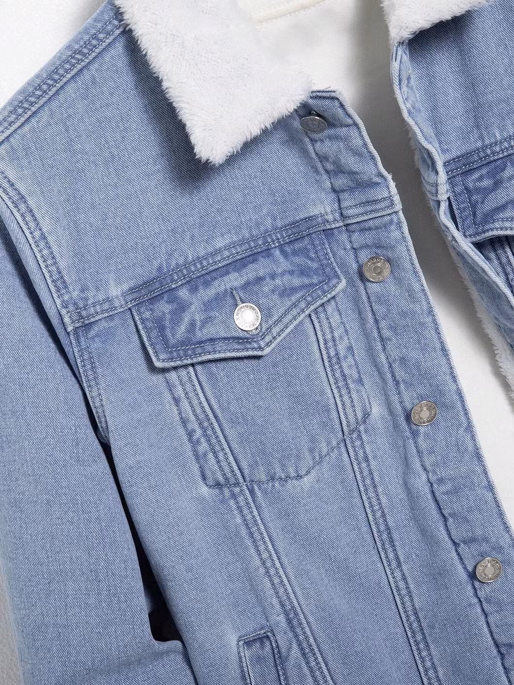 Men&prime;s Jean Jacket Winter Fleece Denim Jacket Custom Men&prime;s Borg Collar Thermal Lined Denim Jacket Without Tee with Printing Embroidery Logo