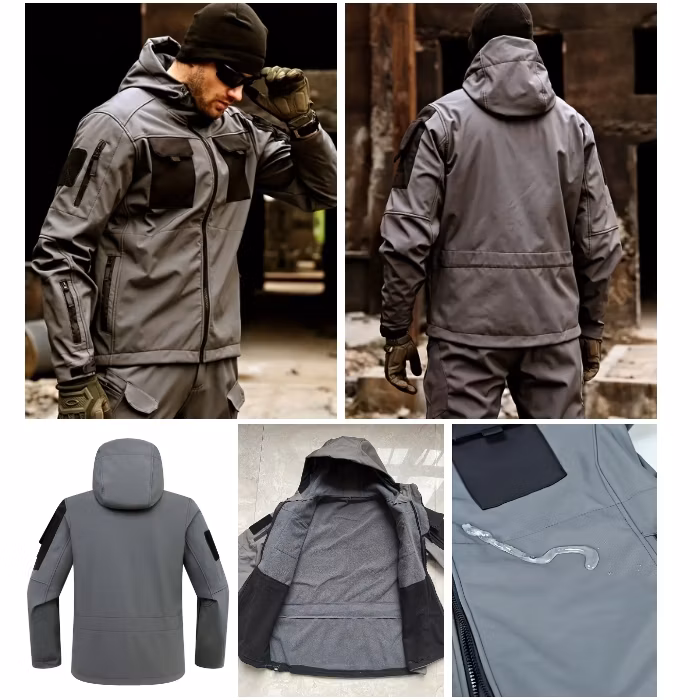 Green/Black/Grey Men&prime;s Windproof Long Sleeve Hooded Zip up Jacket with Multi-Pocket Combat Tactical Hoody Outwear Coat for Outdoor Hiking Camping Fishing