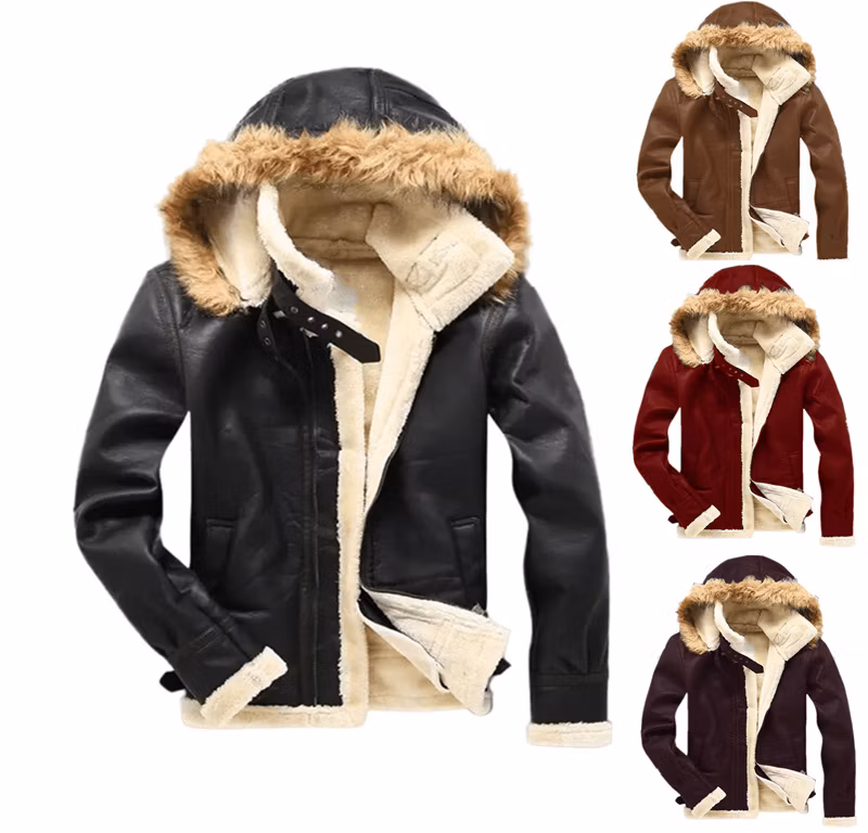 Winter Windproof Hooded Fleece Men&prime;s Jacket Leather Waterproof Casual Jacket Wholesale Customized Men&prime;s Outdoor Jacket