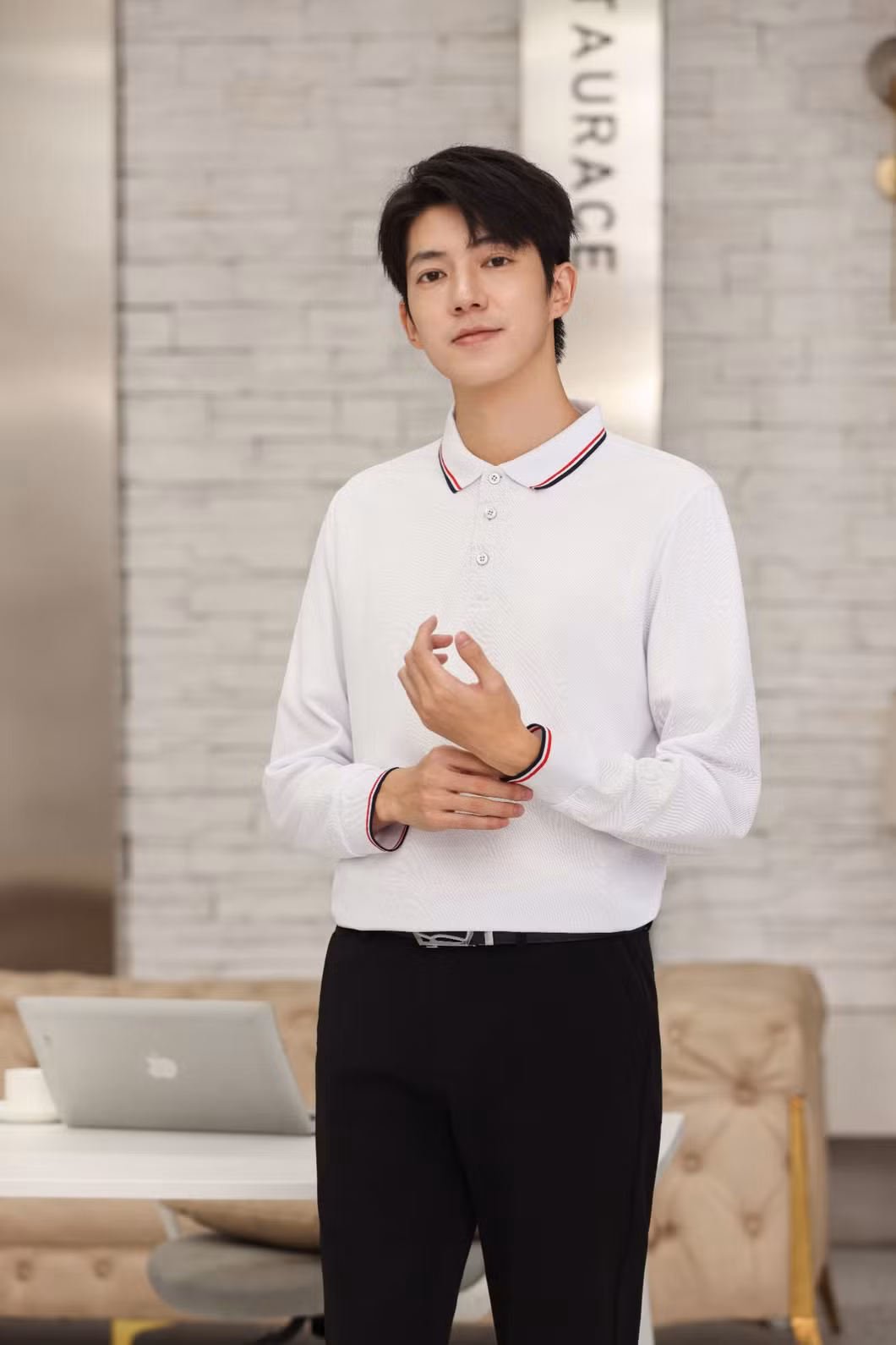 Autumn Color Collar Seaweed Cotton Color Matching Lapel Long Sleeve Polo Shirt