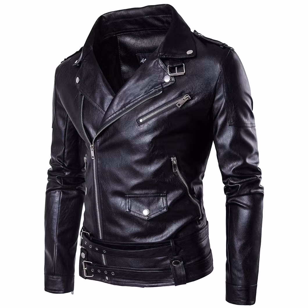 European Size Fashion Punk Men&prime;s Leather Motorcycle Slim Harley Leather Jacket