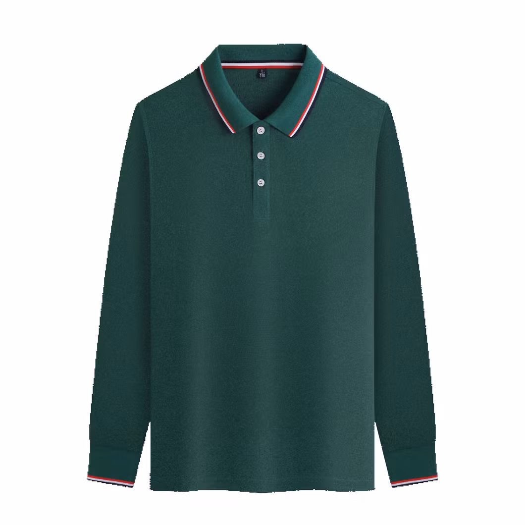 Autumn Color Collar Seaweed Cotton Color Matching Lapel Long Sleeve Polo Shirt