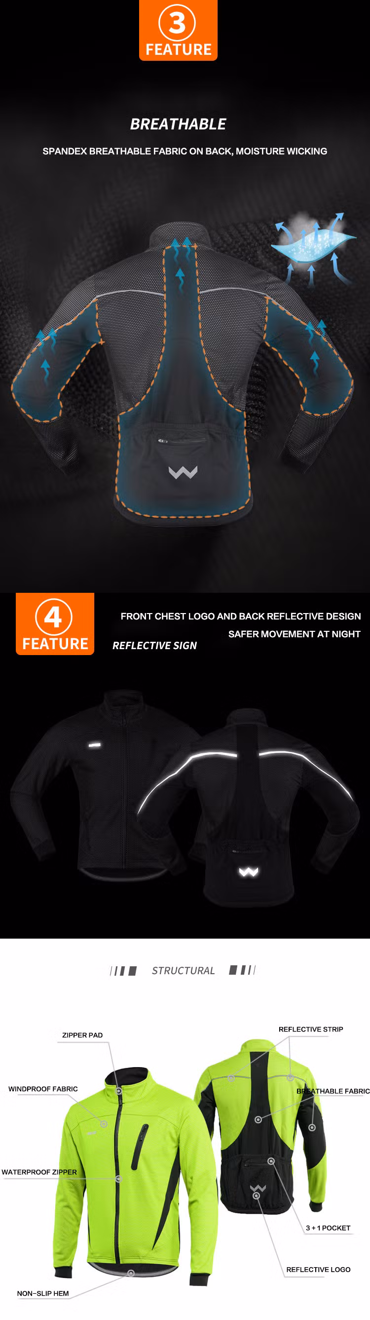Winter Mens Best MTB Hi Vis/Reflective Lightweight/Waterproof Mountain Bike Riding/Cycling Jacket