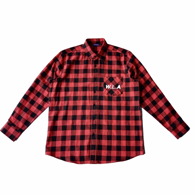 Wholesale Custom Mens Color Check Long Sleeve Casual Red Plaid Button up Flannel Shirts for Men