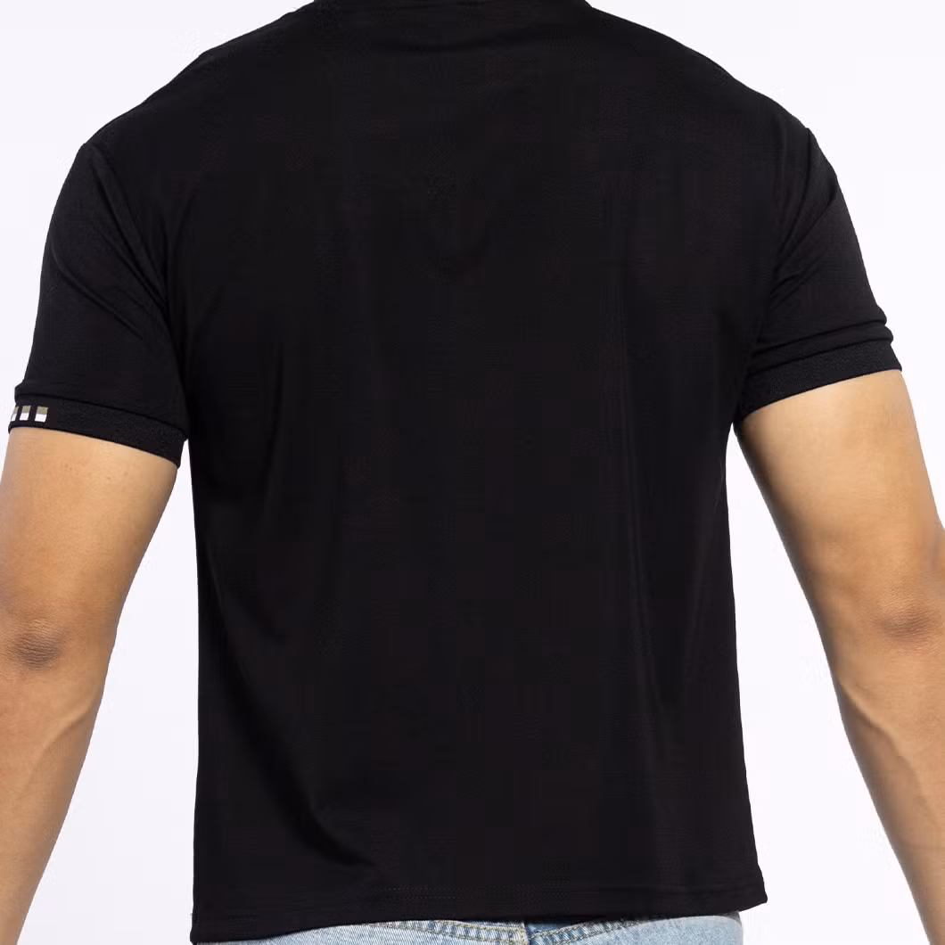 Custom Knitted Black Cotton Male Top Tee Logo Embroidery Short Sleeve Men T-Shirts