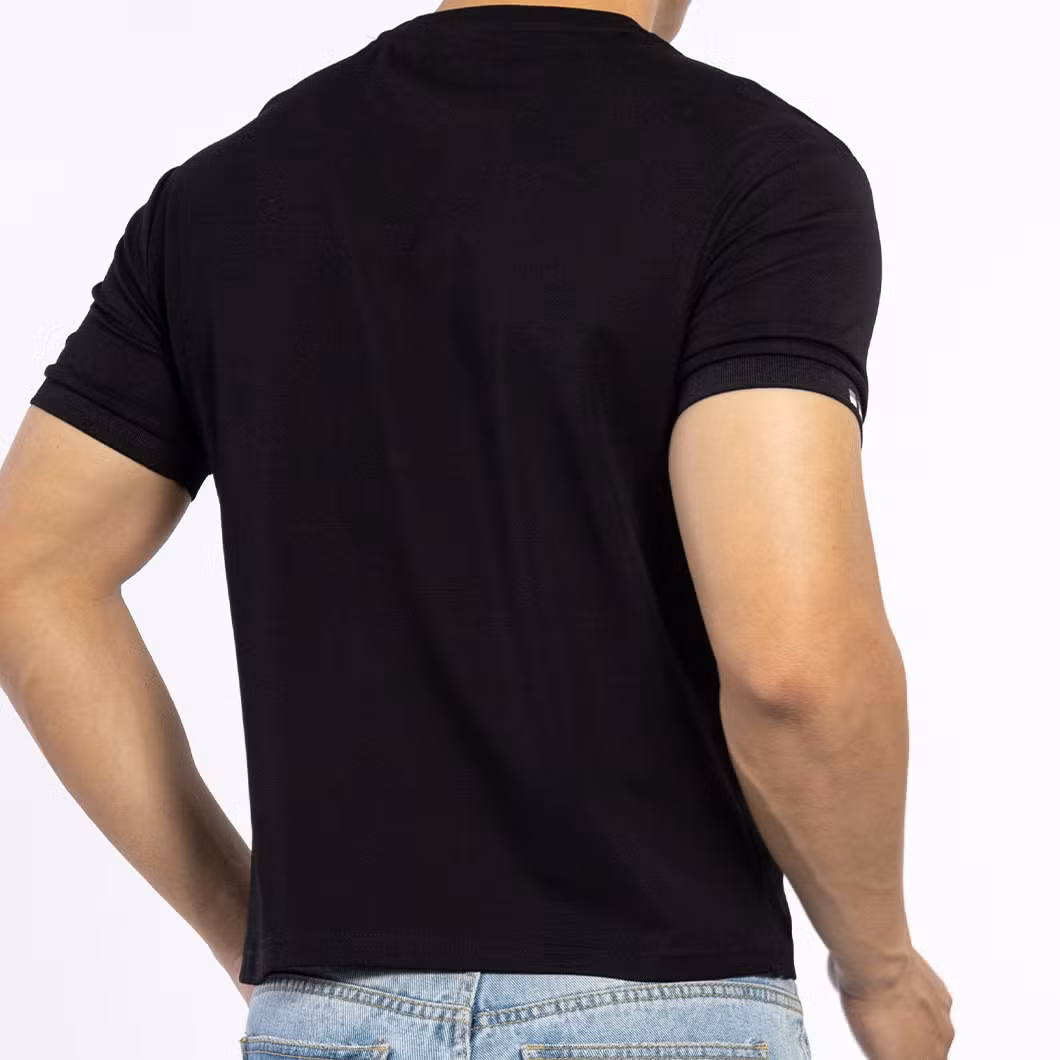 Custom Knitted Black Cotton Male Top Tee Logo Embroidery Short Sleeve Men T-Shirts
