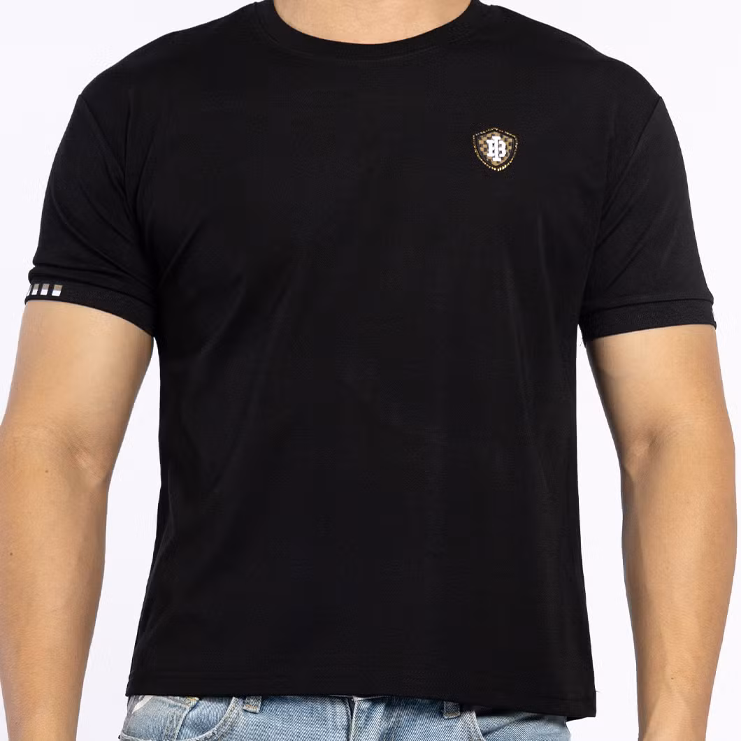 Custom Knitted Black Cotton Male Top Tee Logo Embroidery Short Sleeve Men T-Shirts