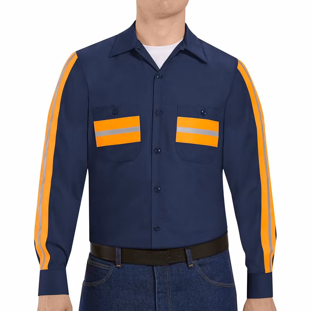 Men&prime; S Workwear High Visibility Cotton Hi Vis Work Shirt Industrial 2 Piece Lined Collar Work Shirt