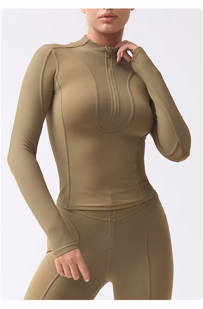 Women&prime;s Pullover Ski Wear Half Zipper Jacket Gym Fitness Sets for Adults