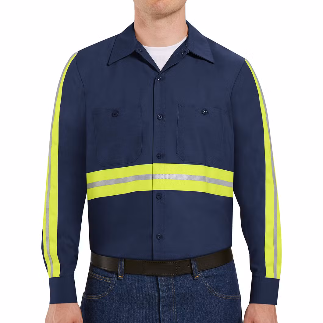 Men&prime; S Workwear High Visibility Cotton Hi Vis Work Shirt Industrial 2 Piece Lined Collar Work Shirt