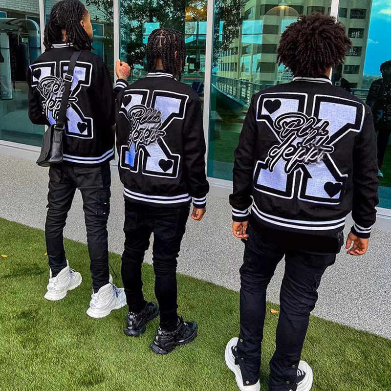 High Quality Custom Chenille Embroidery Logo Streetwear Letterman Winter Leather Bomber Jacket