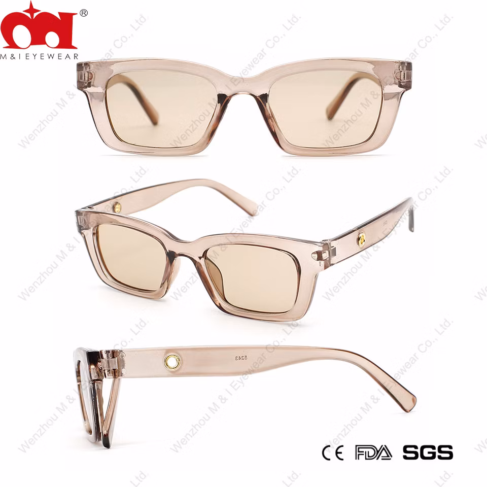Rectangle Small Frame Pure Color Crystal Desined Temple Ladies Sunglasses (WSP20115)