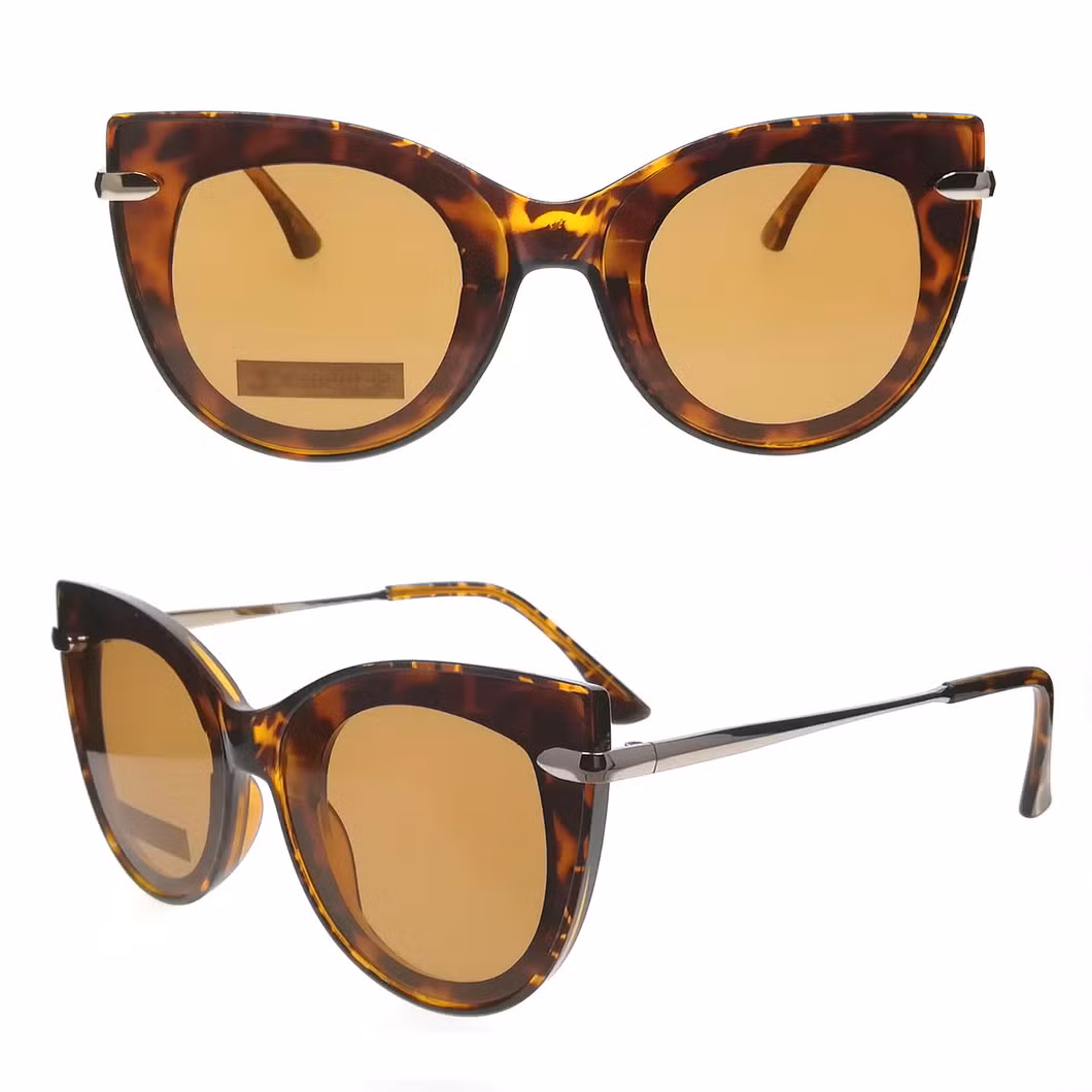 Large Cat Eye PC Fashion Sunglasses with Metal Temple