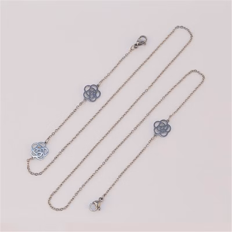 Titanium Steel Hollow Four-Leaf Clover Necklace Simple Thin H Letter Cc Camellia Mask Earphone Glasses Chain