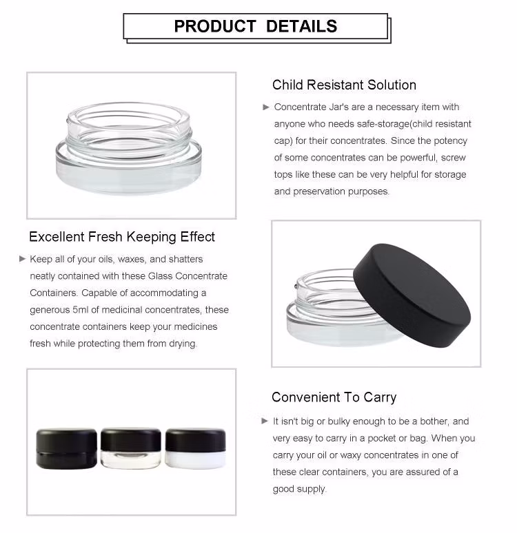 5ml Smell Proof Herb Container Clear Frosted 5g Concentrate DAB Jar Glass Lip Scrub Container with Gold Lid