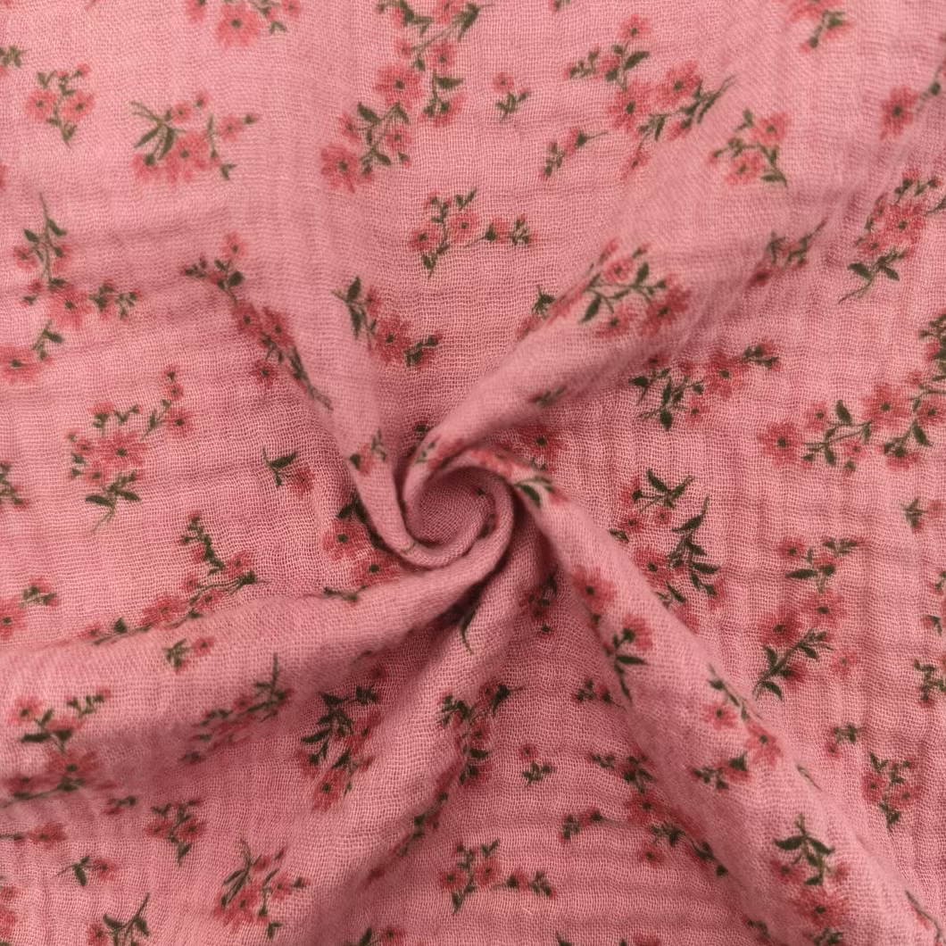 Printed 100%Cotton Mussline Gauze Leno Double Layer Woven Fabric for Mango Baby Kids Children 2024 Spring Summer Clothes