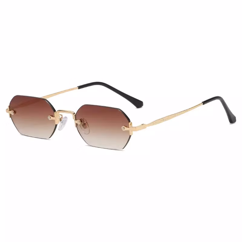 Personality Small Frame Polygon Sun Glasses 2021 Women and Men Luxury Rimless Hexagon Sunglasses