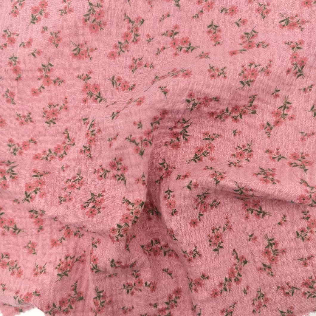 Printed 100%Cotton Mussline Gauze Leno Double Layer Woven Fabric for Mango Baby Kids Children 2024 Spring Summer Clothes