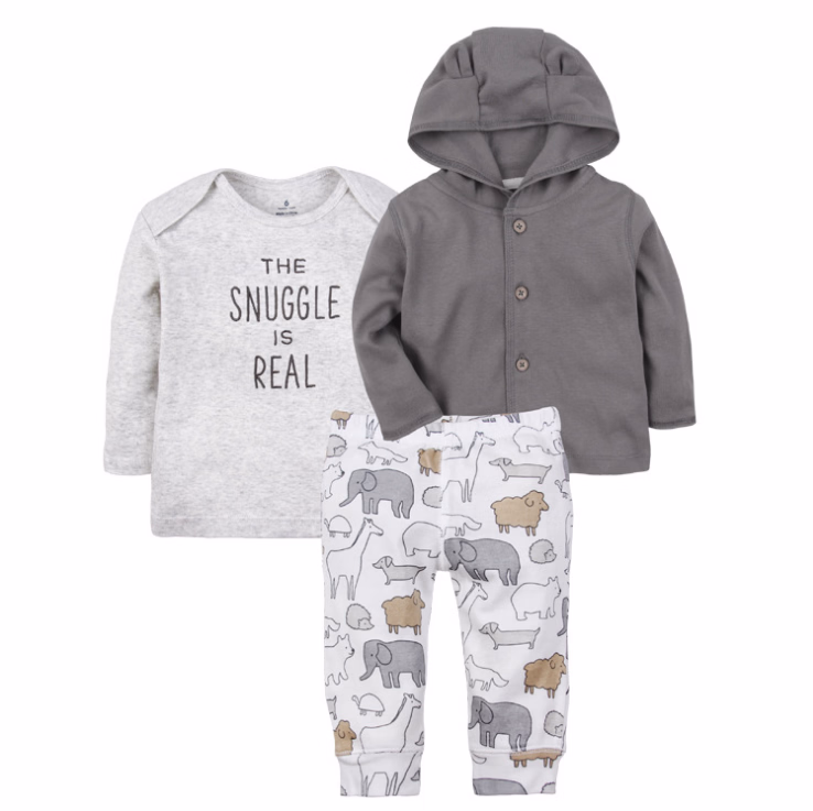 Baby Wear Boy 3 PCS Baby Clothes Set Print Animal Kids Wear Pants and Hooded Top for Cute Boy Baby