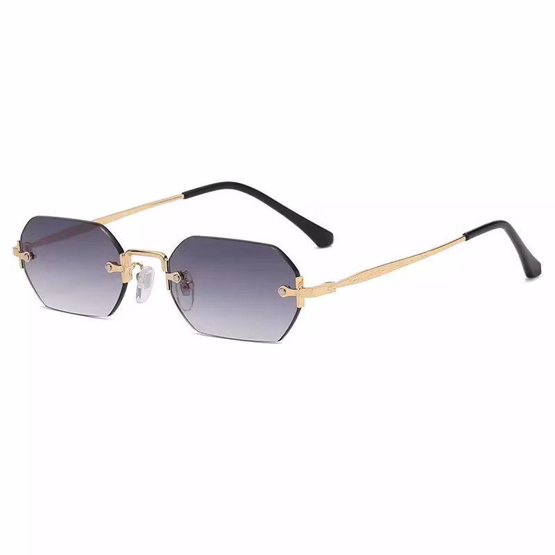 Personality Small Frame Polygon Sun Glasses 2021 Women and Men Luxury Rimless Hexagon Sunglasses