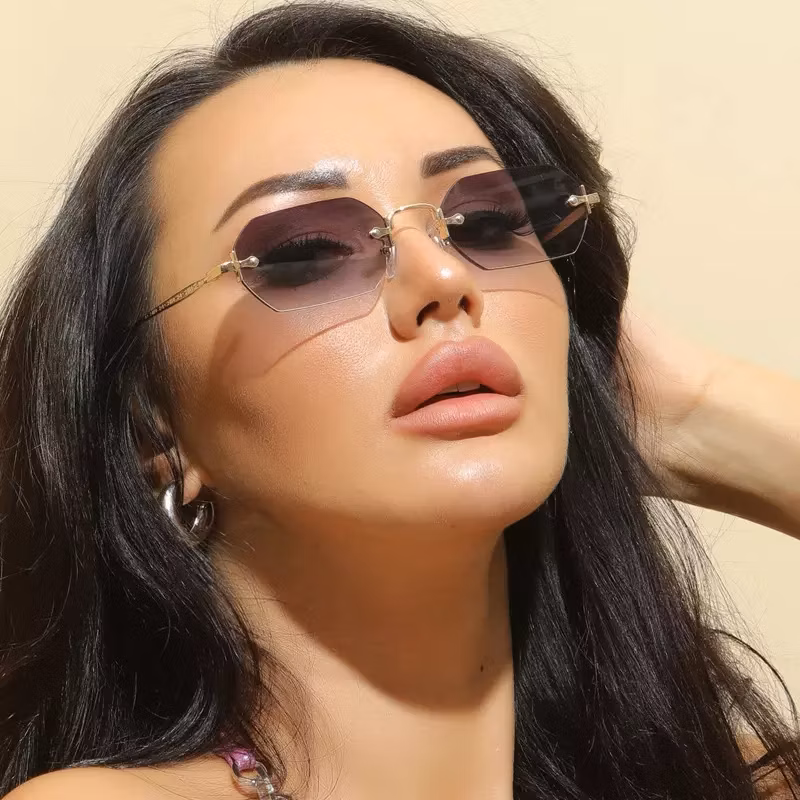Personality Small Frame Polygon Sun Glasses 2021 Women and Men Luxury Rimless Hexagon Sunglasses