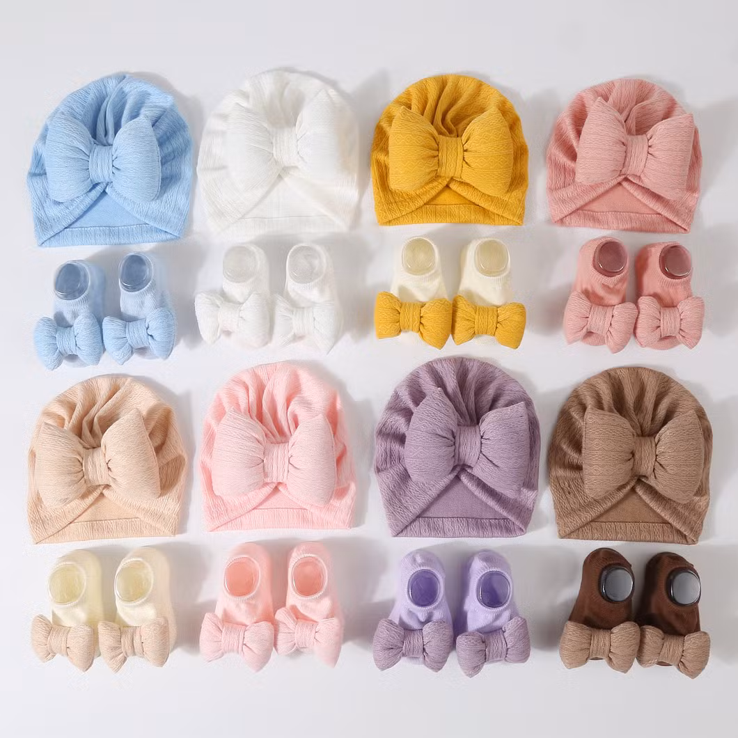 Hot Sale Baby Solid Color Beanies Head Wraps Kids Turban Lovely Shiny Bowknot Headbands High Quality Autumn Spring Kids Beanie