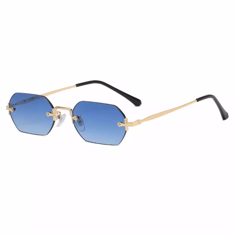 Personality Small Frame Polygon Sun Glasses 2021 Women and Men Luxury Rimless Hexagon Sunglasses