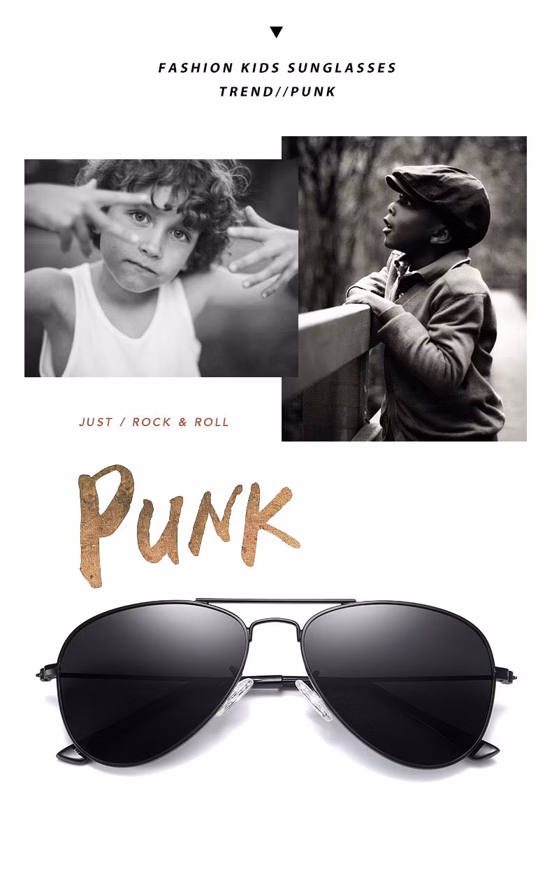 High Quality Kids Metal Sunglasses with Polarized Lens in Pilot Design for Parent-Child