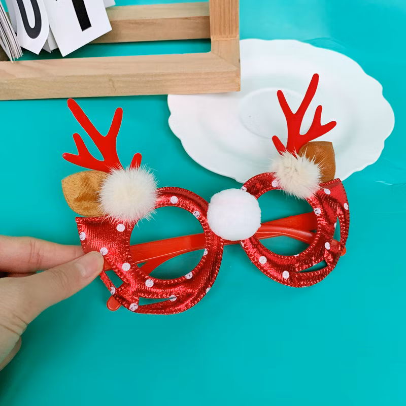 2025 Christmas Flocked Elk Antlers Leather New Year&prime;s Party Holiday Ornaments Eyeglasses