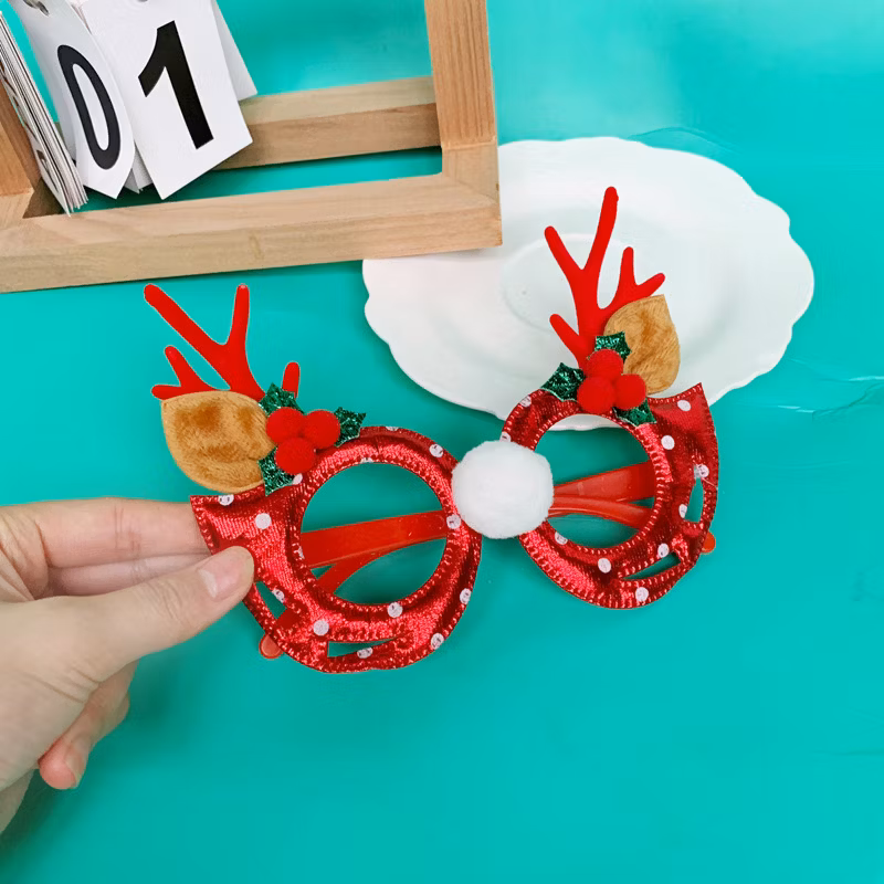 2025 Christmas Flocked Elk Antlers Leather New Year&prime;s Party Holiday Ornaments Eyeglasses